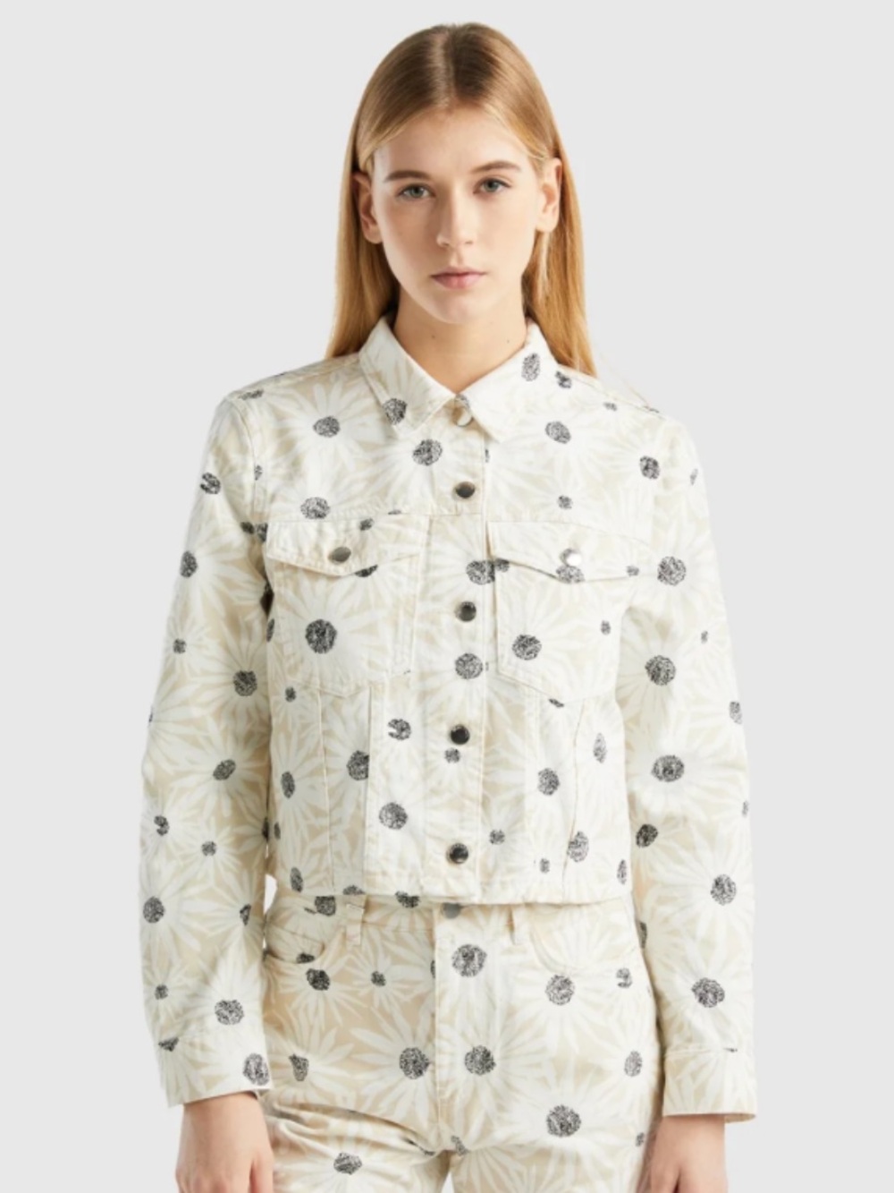 United Colors of Benetton Cotton Cream Floral Print Jacket NWOT Med